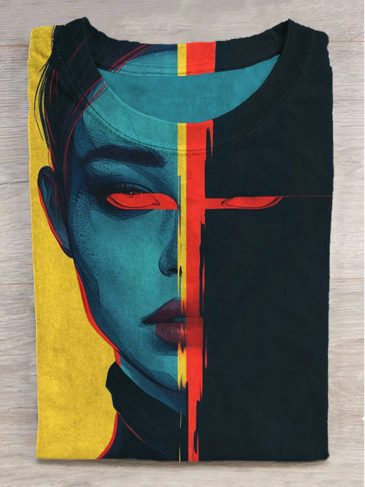 Cross Graffiti Girl Print Casual Short Sleeve T-Shirt