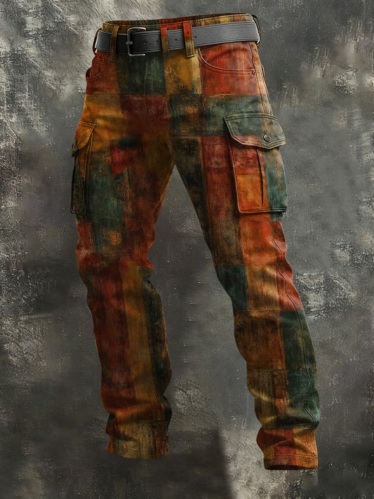 Men's Retro Aged Plaid Printed Casual Pants