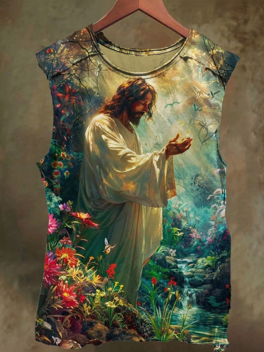 Unisex Jesus in the Light Print Casual Cotton Tank Top