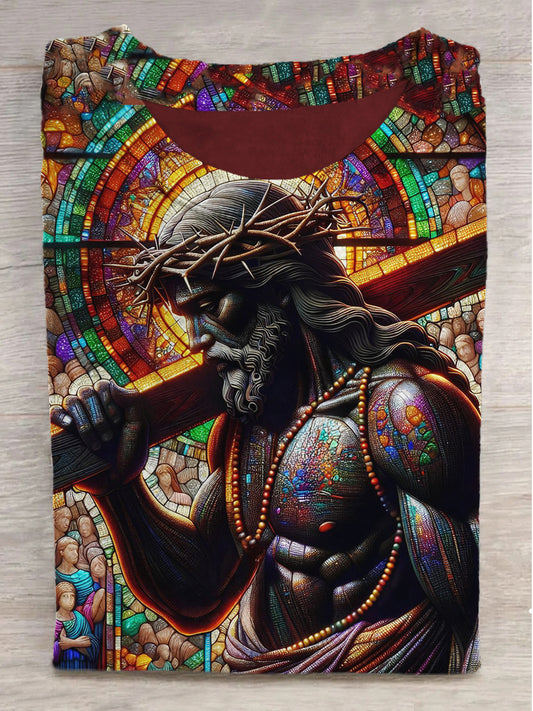 Rock Muscle Jesus Cross Print Casual Short Sleeve T-Shirt