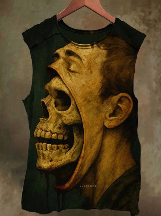 Unisex Mouth Skull Print Casual Cotton Tank Top