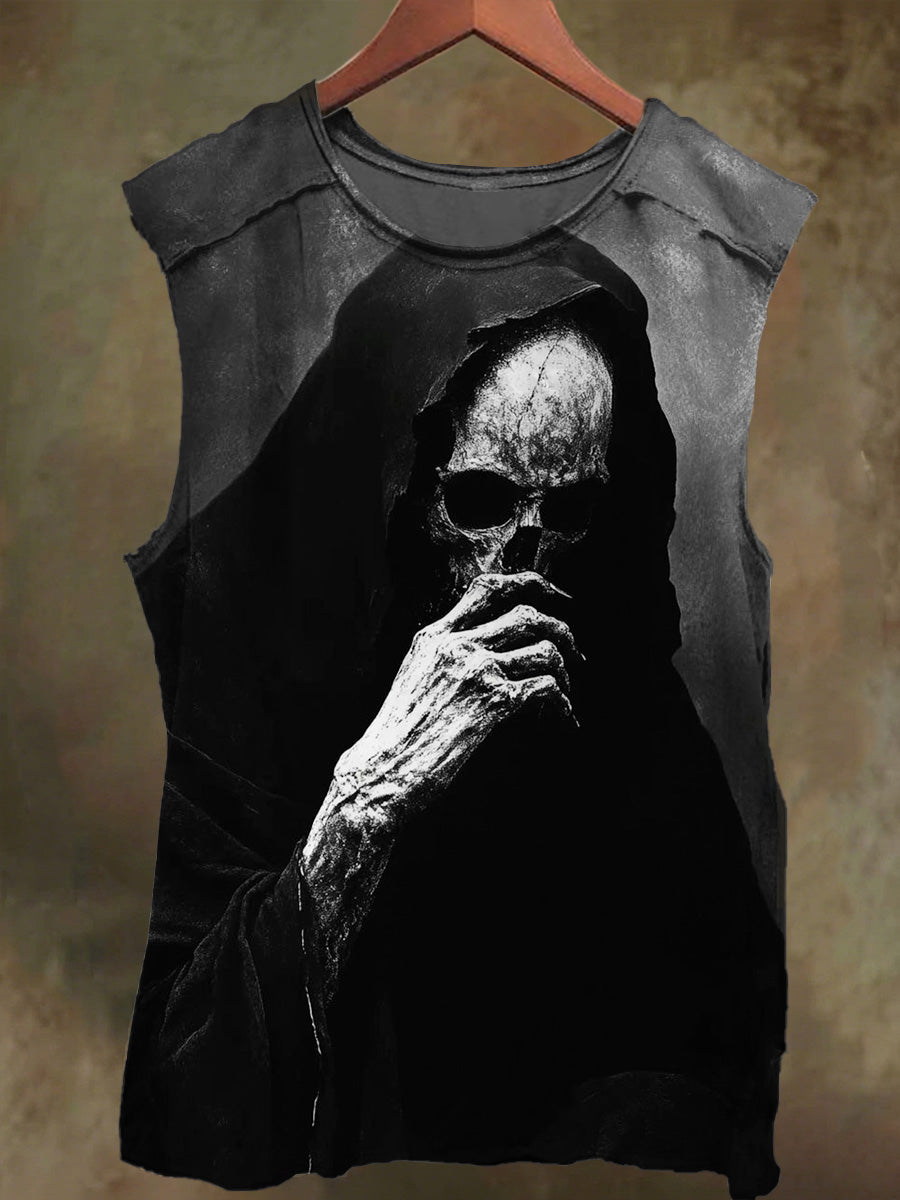 Unisex Hat Dark Skull Print Casual Cotton Tank Top
