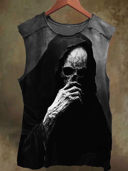 Unisex Hat Dark Skull Print Casual Cotton Tank Top