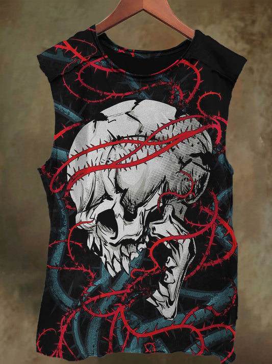 Unisex Dark Gothic Thorn Skull Print Casual Cotton Tank Top