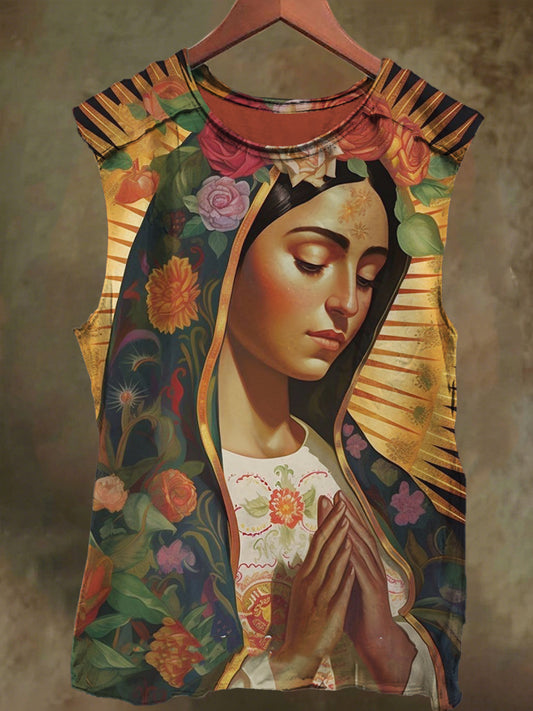 Unisex Our Lady of Prayer Print Casual Cotton Tank Top