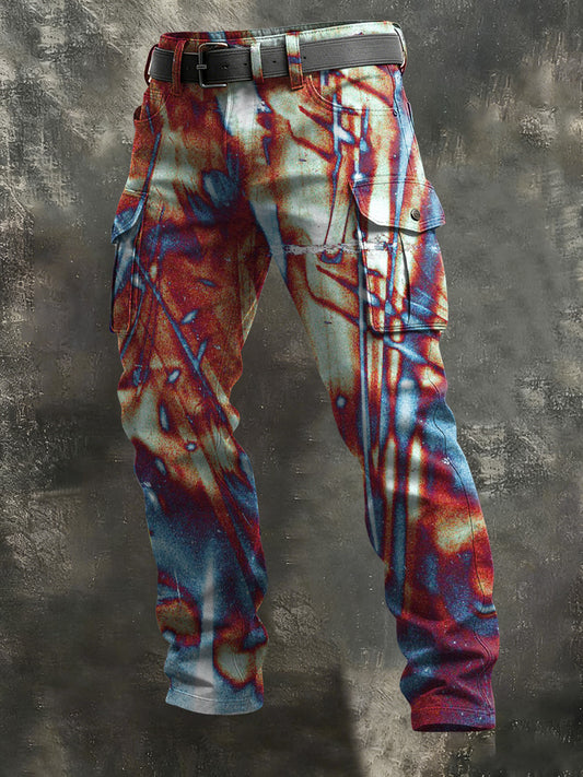 Men's Vintage Abstract Light Dappled Textured Print Casual Pants