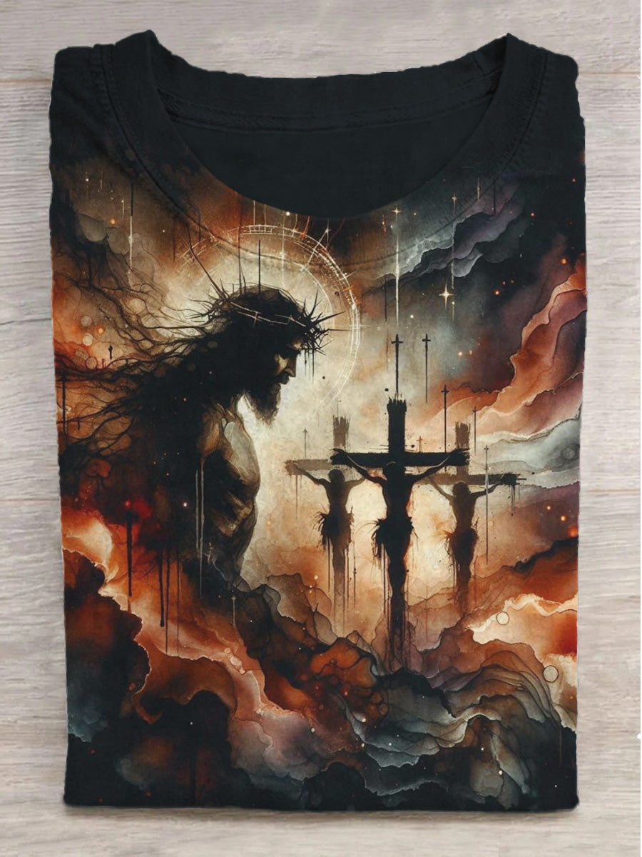 Cross Jesus Printed Casual Short Sleeve T-Shirt