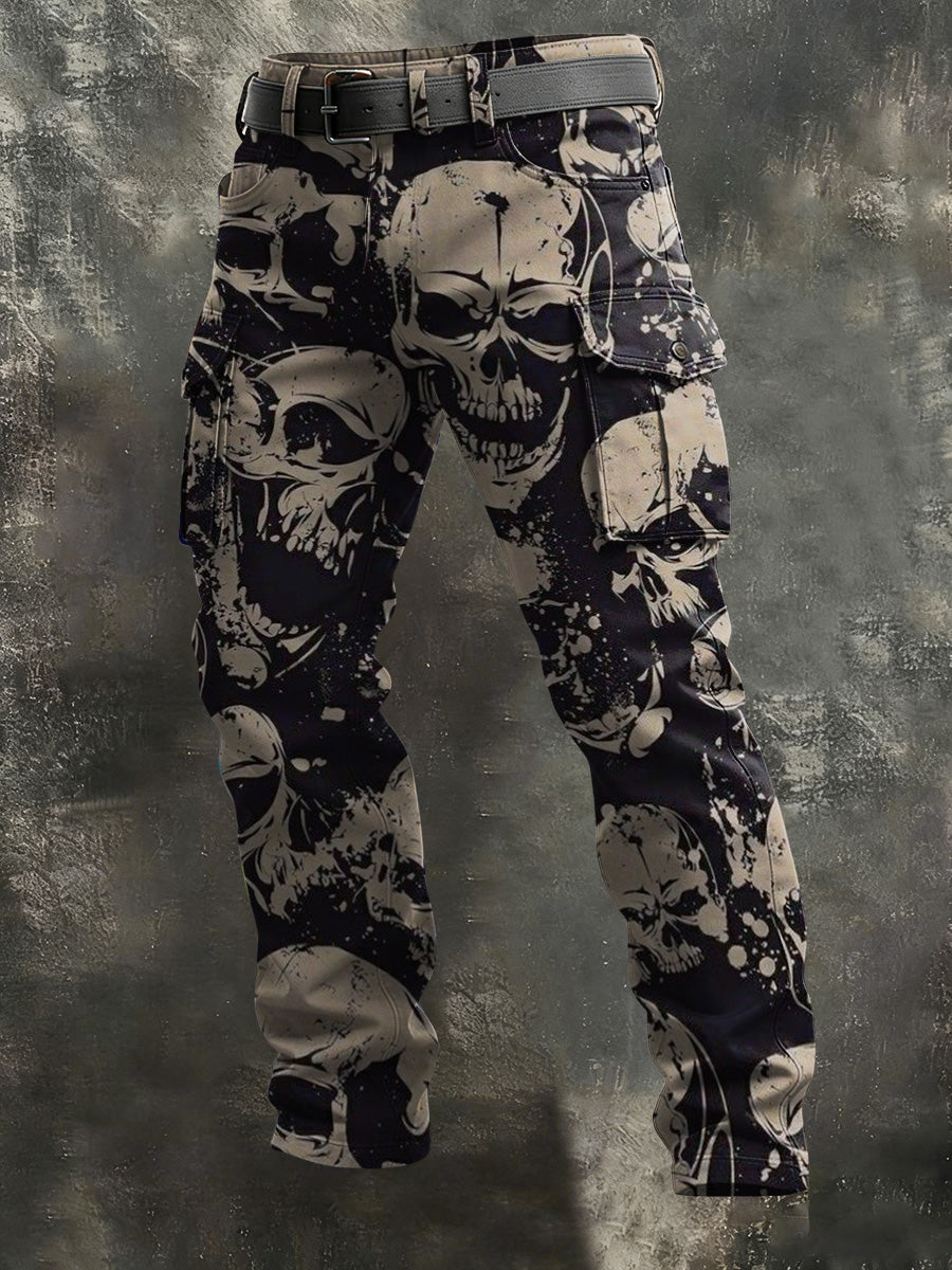 Men's Vintage Skull Print Casual Pants