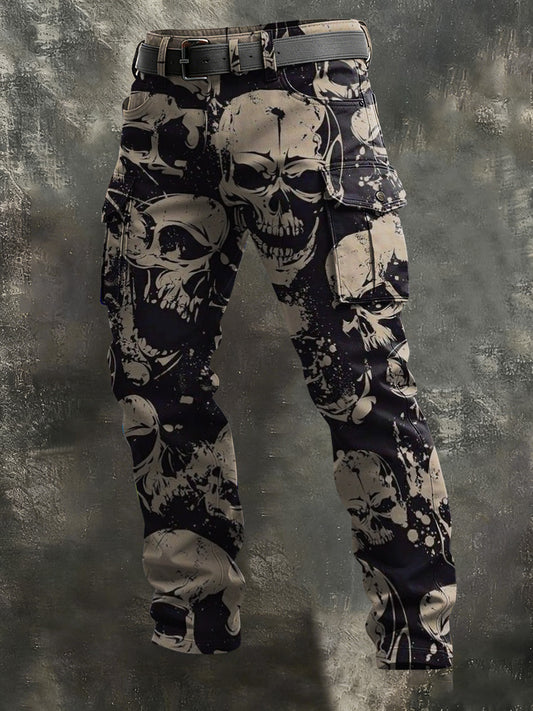 Men's Vintage Skull Print Casual Pants