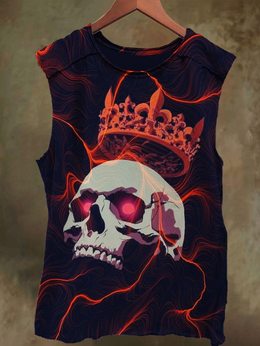 Unisex Crown Skull Print Casual Cotton Tank Top