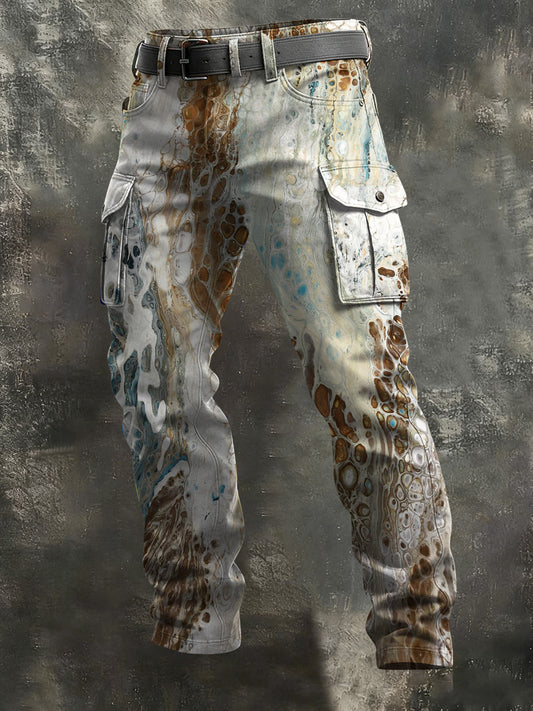 Men's Vintage Abstract Textured Print Casual Pants