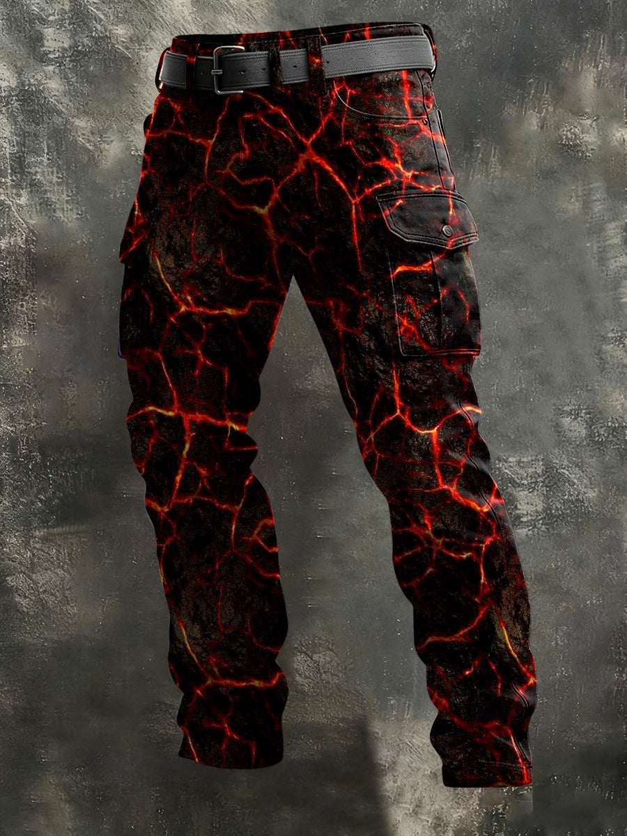 Men's Vintage Rock Flame Abstract Print Casual Pants
