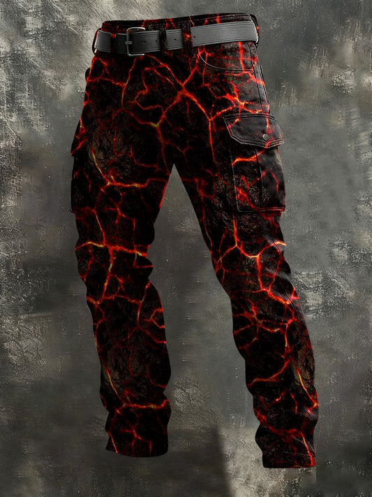 Men's Vintage Rock Flame Abstract Print Casual Pants