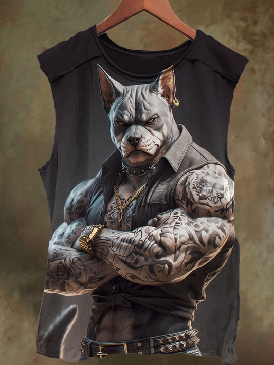 Unisex Tattoo Muscle Dog Print Casual Cotton Tank Top