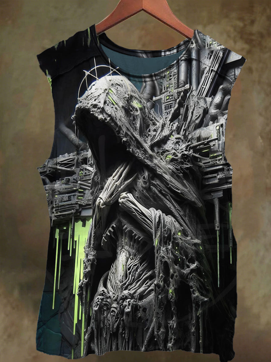 Unisex Skull Print on Cross Casual Cotton Tank Top