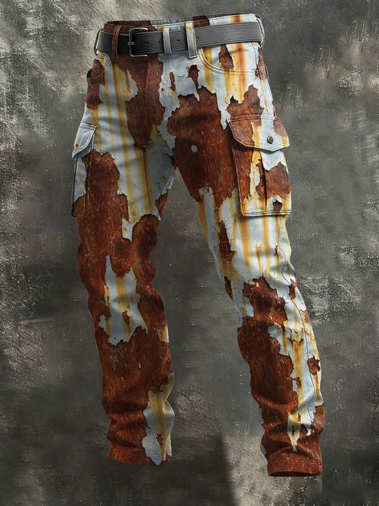 Men's Vintage Aged Rust Textured Print Casual Pants
