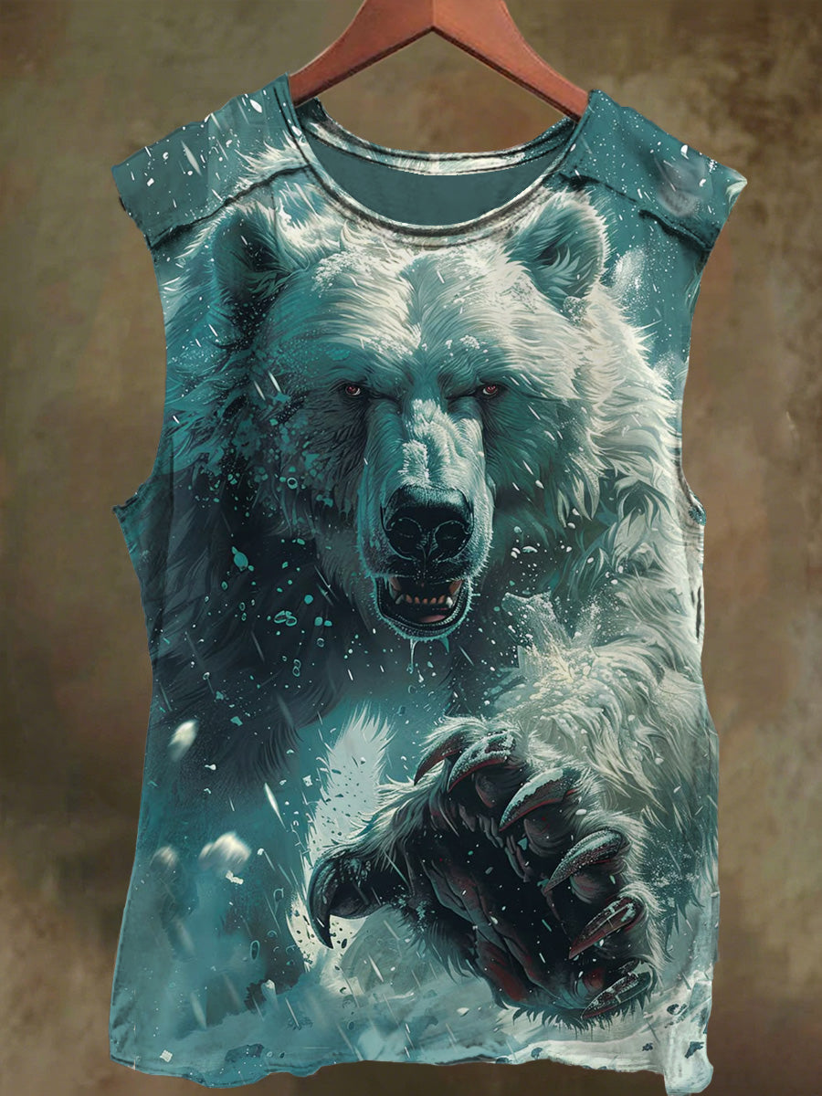 Unisex Fierce Bear Print Casual Cotton Tank Top