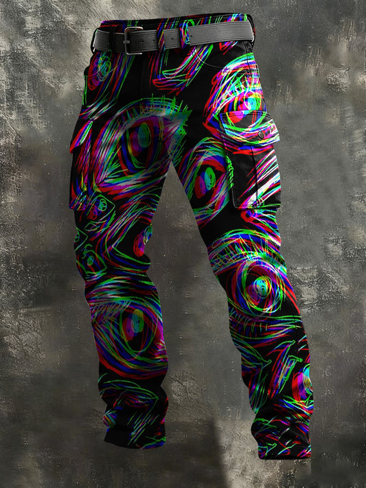 Men's Shadow Thriller Horror Eye Print Casual Pants
