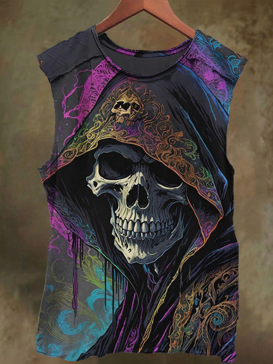 Unisex Wizard Skull Print Casual Cotton Tank Top