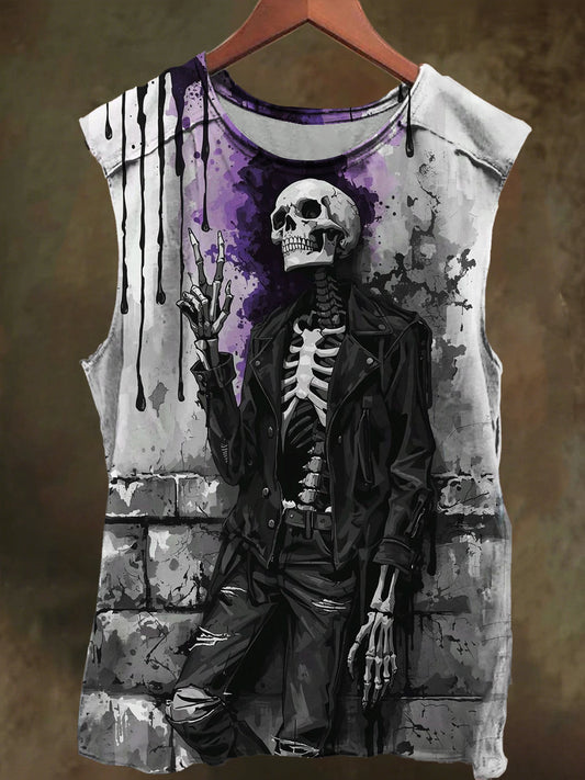 Unisex Skull Junior Bone Print Casual Cotton Tank Top