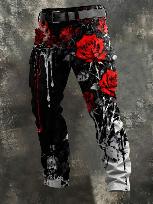 Men's Gothic Rose Shadow Print Casual Pants