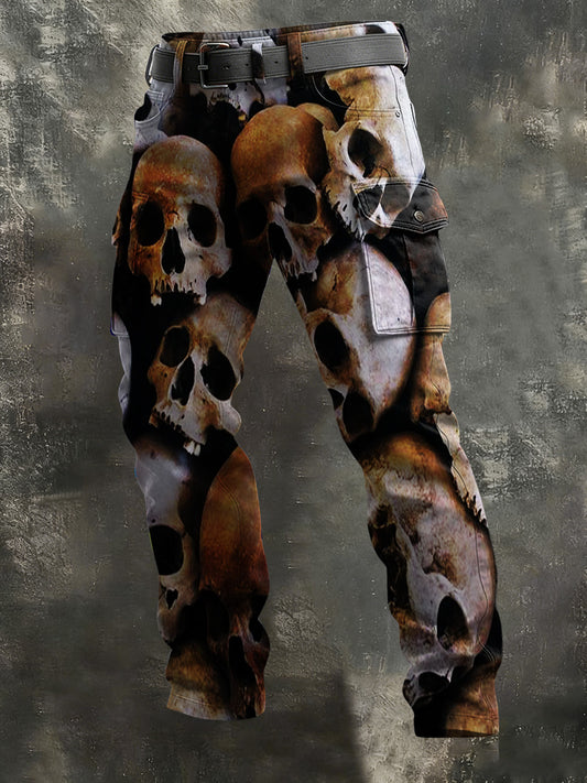 Men's Dark Skull Print Casual Pants