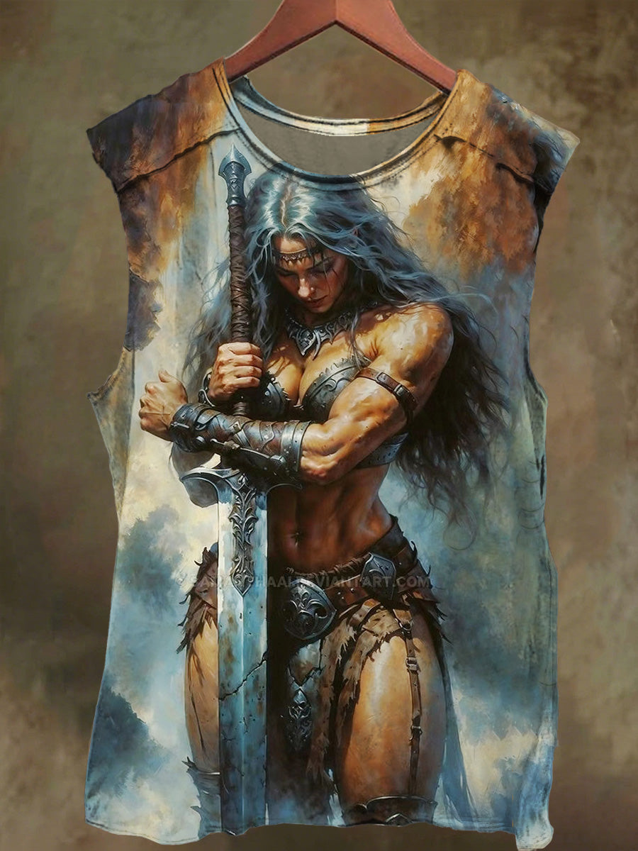 Unisex Women Samurai Printed Casual Cotton Tank Top