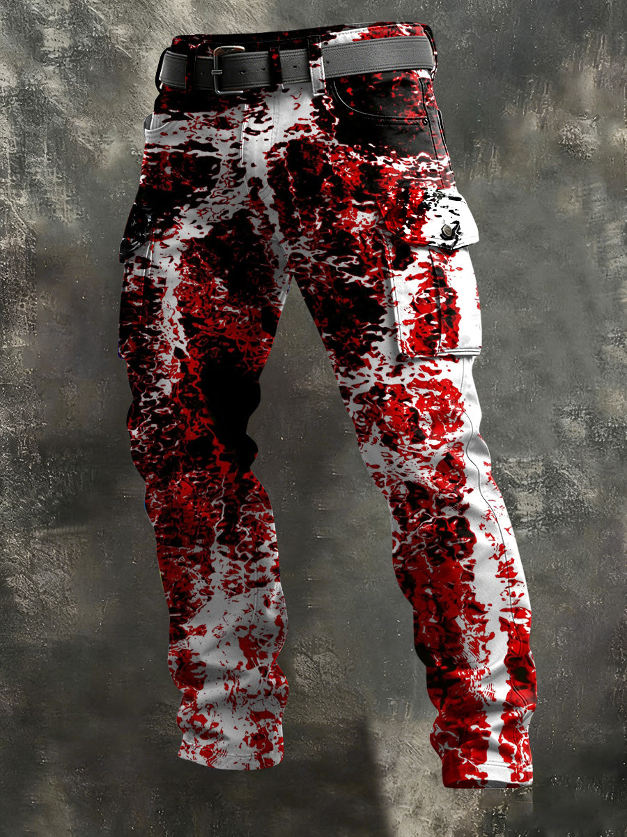 Men's Dark Abstract Blood Mist Print Casual Pants
