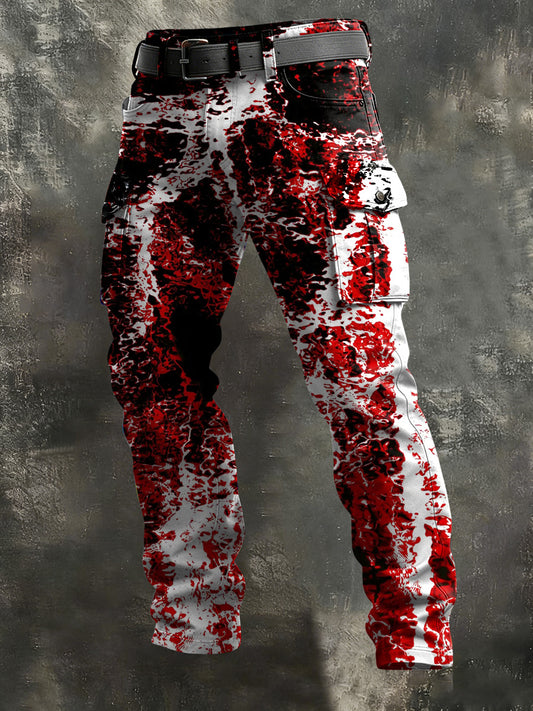 Men's Dark Abstract Blood Mist Print Casual Pants