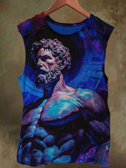 Unisex King Light Shadow Graffiti Print Casual Cotton Tank Top