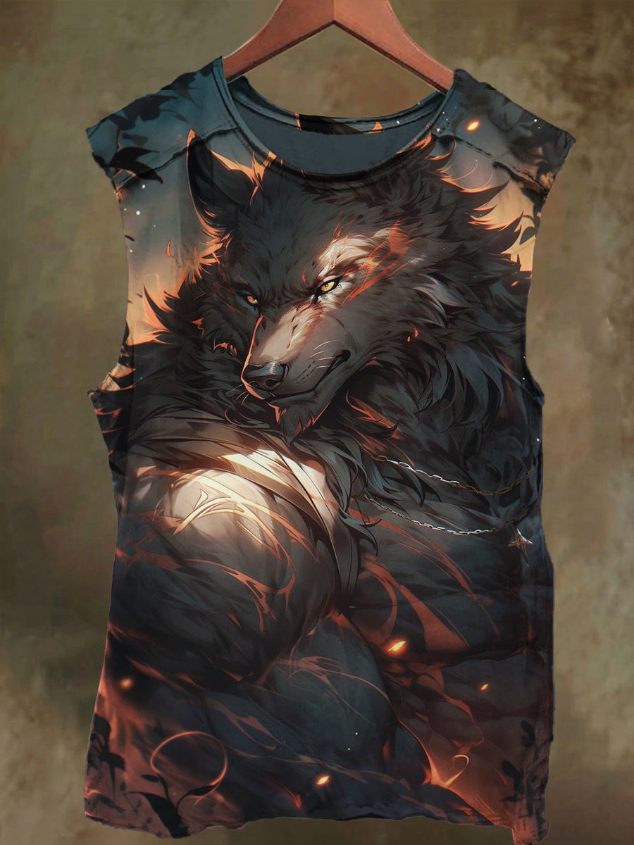 Unisex Wolf Orc Print Casual Cotton Tank Top