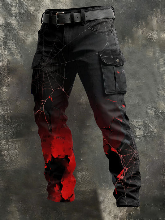 Men's Gothic Spiderweb Print Casual Pants
