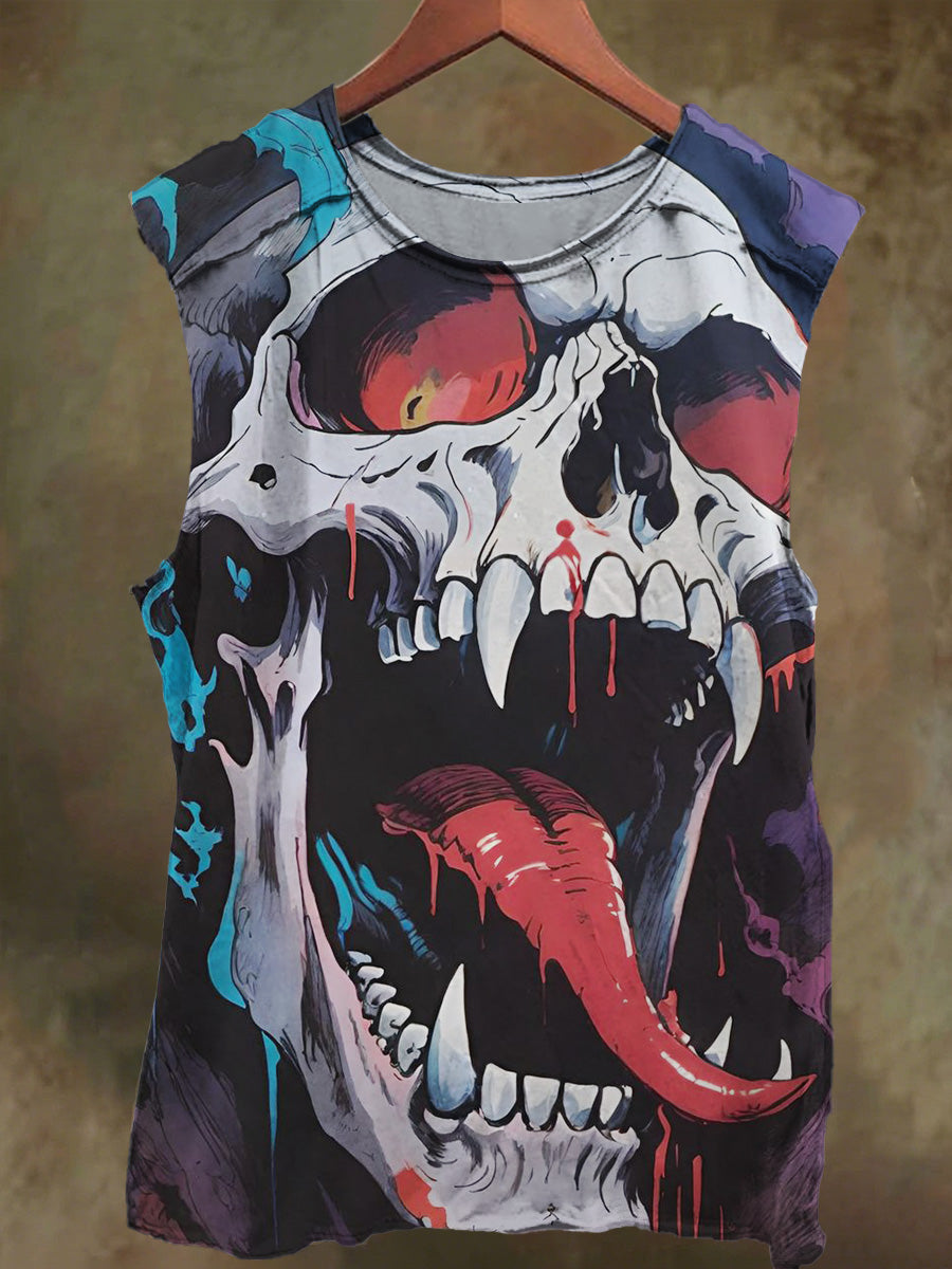 Unisex Horror Skull Print Casual Cotton Tank Top
