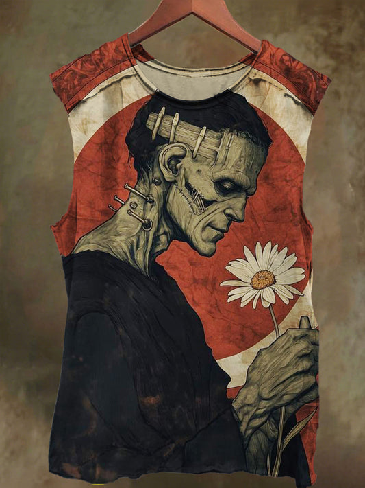 Unisex Devil's Flower Print Casual Cotton Tank Top