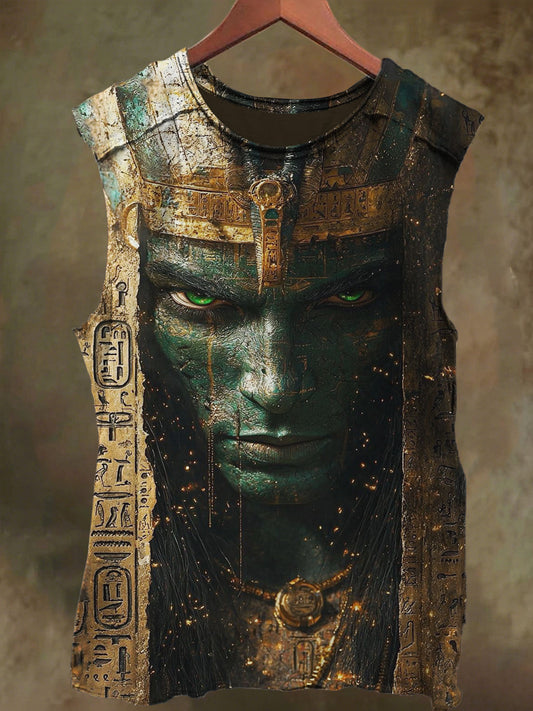 Unisex Ethnic Sculpture King Print Casual Cotton Tank Top