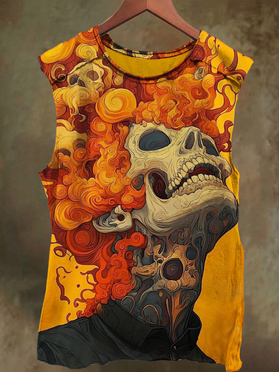 Unisex Ghost Skull Print Casual Cotton Tank Top