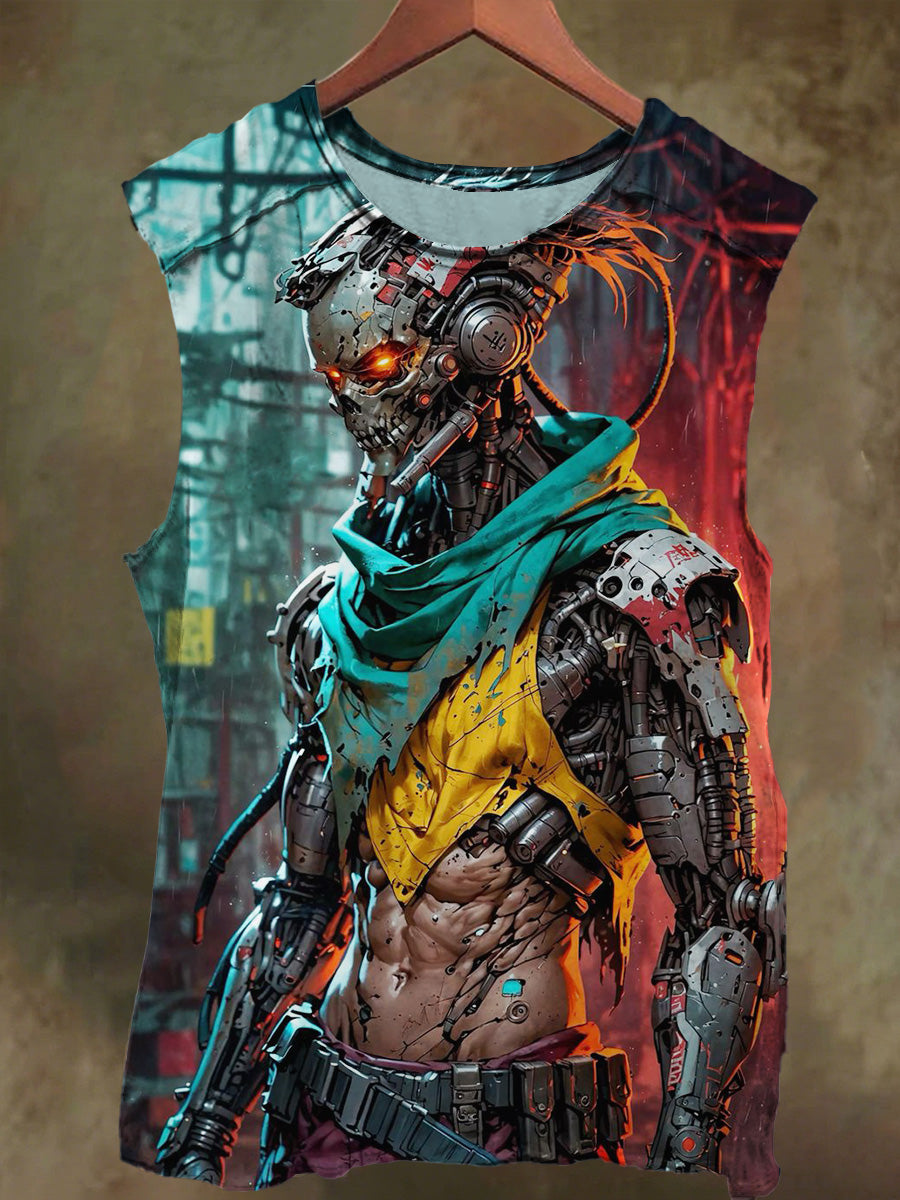 Unisex Muscle Cyborg Print Casual Cotton Tank Top