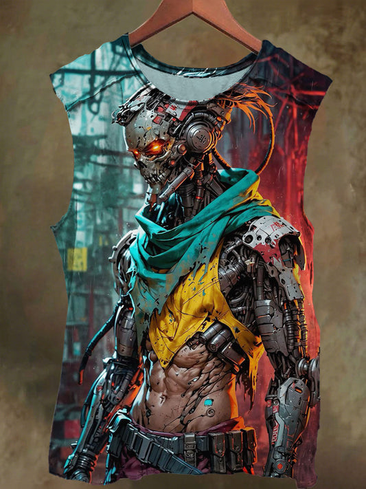 Unisex Muscle Cyborg Print Casual Cotton Tank Top