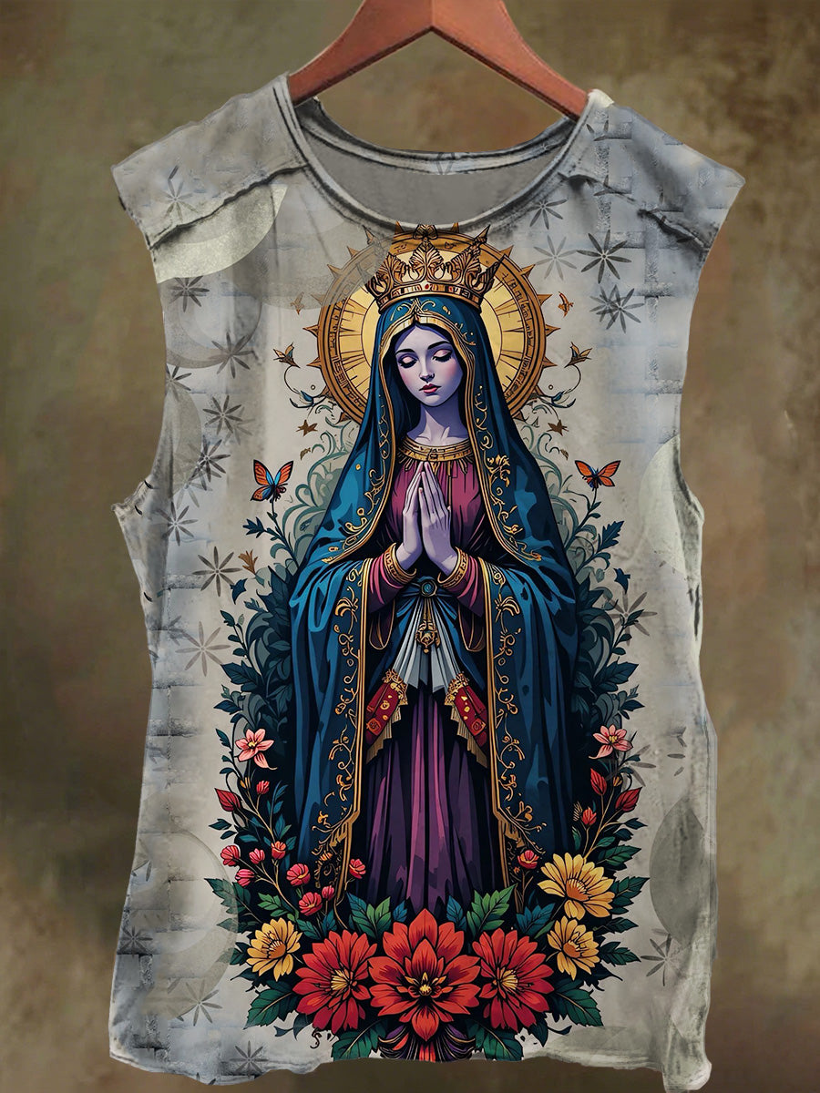 Unisex Virgin Mary Floral Print Casual Cotton Tank Top