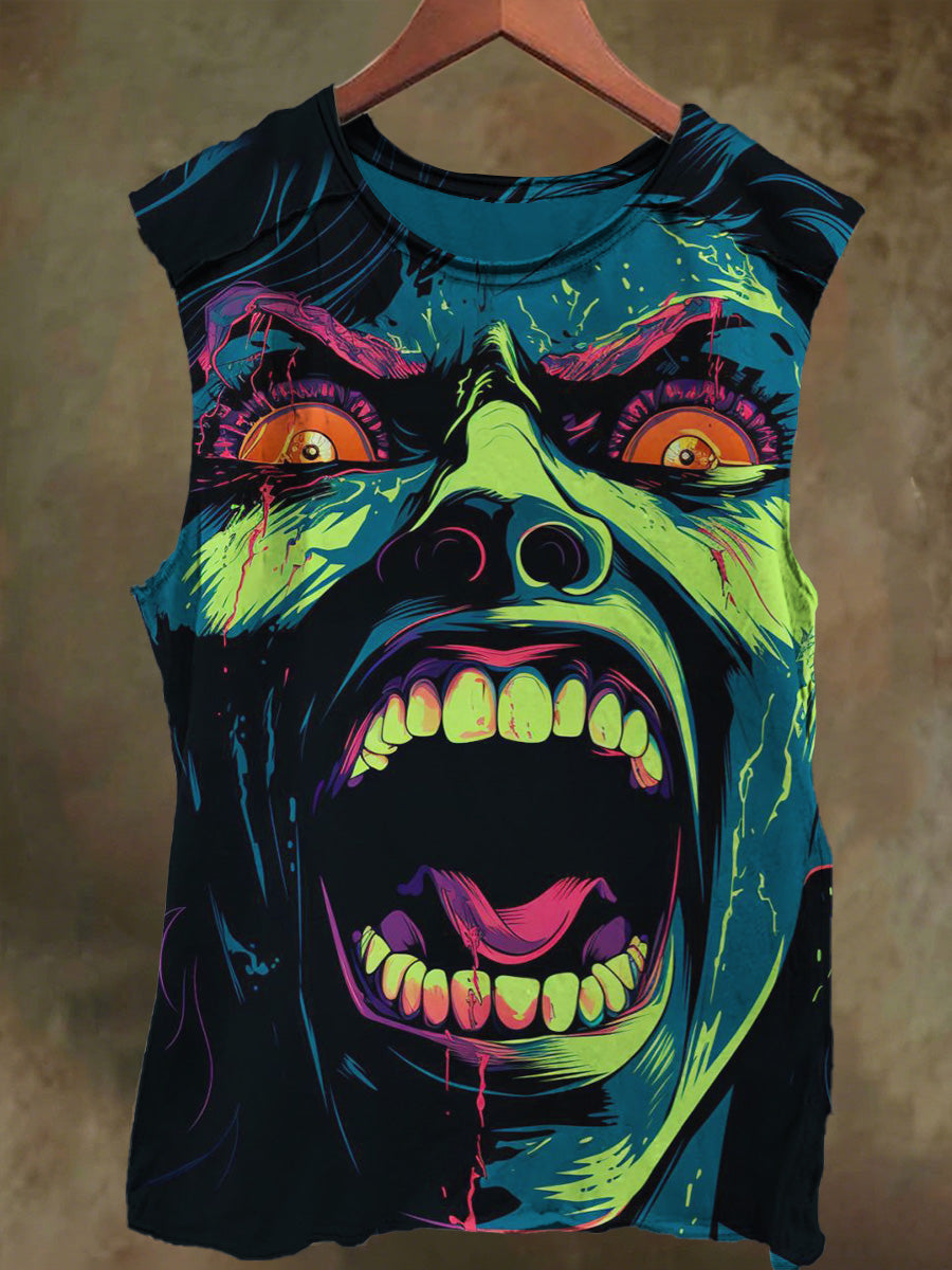 Unisex Thriller Dark Smiley Print Casual Cotton Tank Top