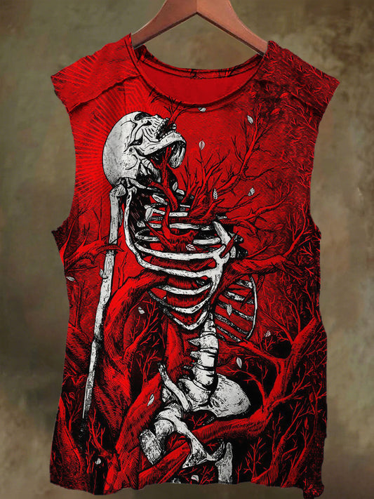 Unisex Gothic Skull Vascular Print Casual Cotton Tank Top