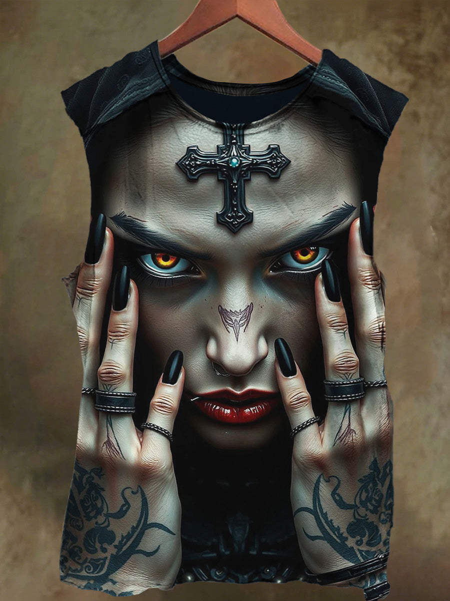 Unisex Sisters Cross Print Casual Cotton Tank Top