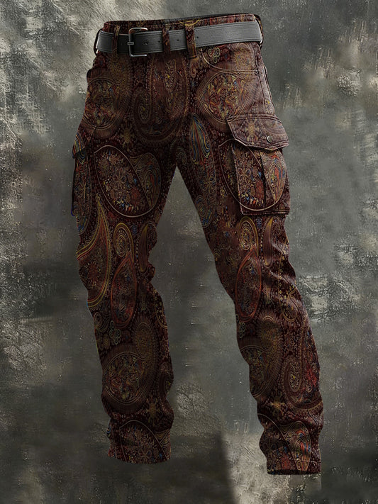 Men's Vintage Ethnic Waist Flower Printed Casual Pants
