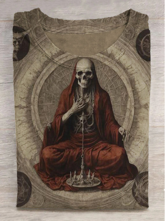 Scripture Skull Print Round Neck Short Sleeve T-Shirt