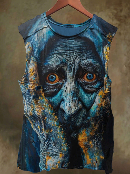 Unisex Thriller Witch Print Casual Cotton Tank Top