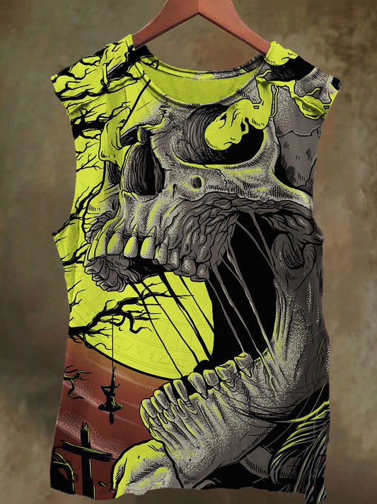 Unisex Cross Skull Graffiti Print Casual Cotton Tank Top