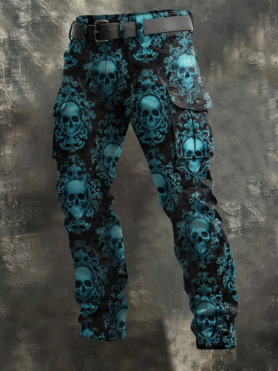 Men's Vintage Skull Art Print Casual Pants