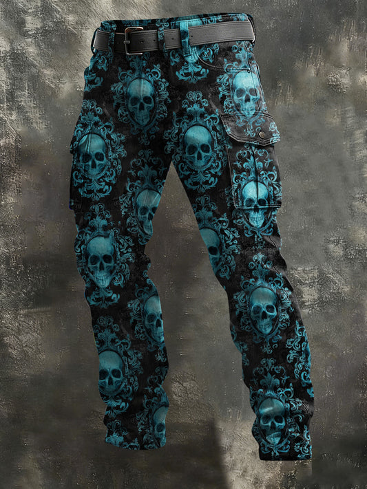 Men's Vintage Skull Art Print Casual Pants