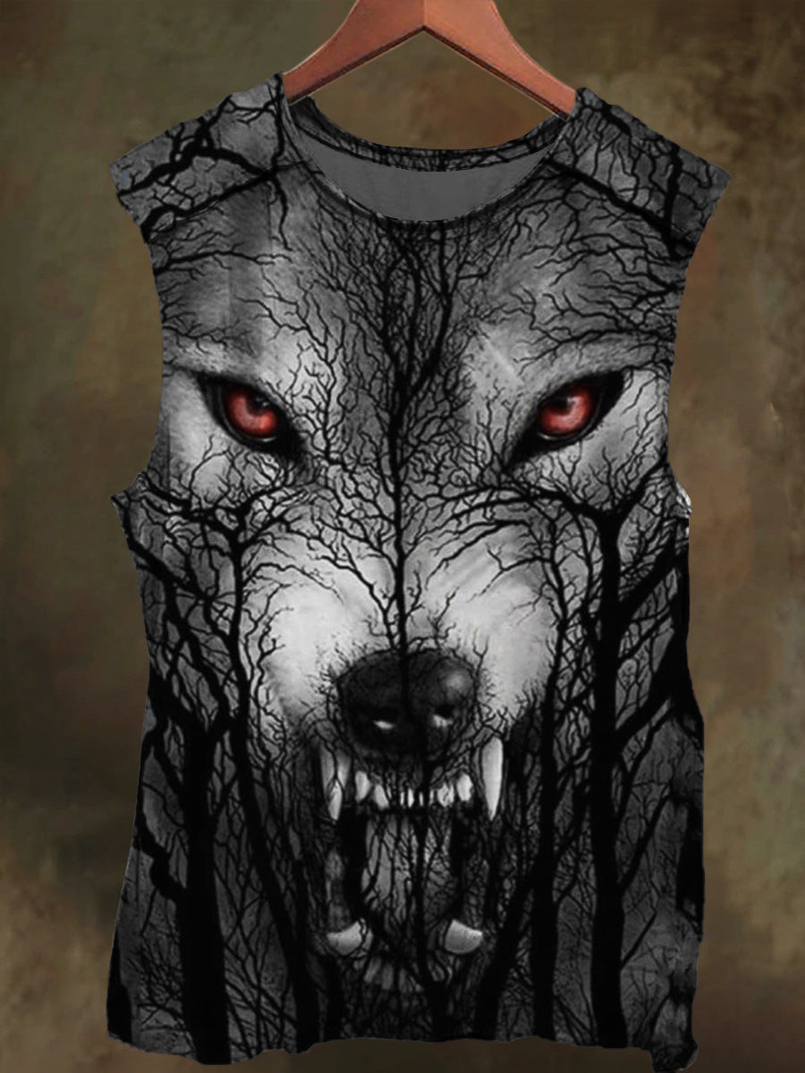 Unisex Coyote Forest Print Casual Cotton Tank Top