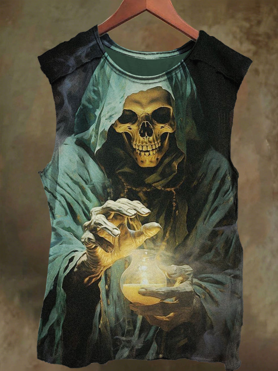 Unisex Wizard Skull Print Casual Cotton Tank Top